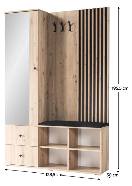 KONDELA Modul pentru hol, stejar artisan / negru, KOLI C