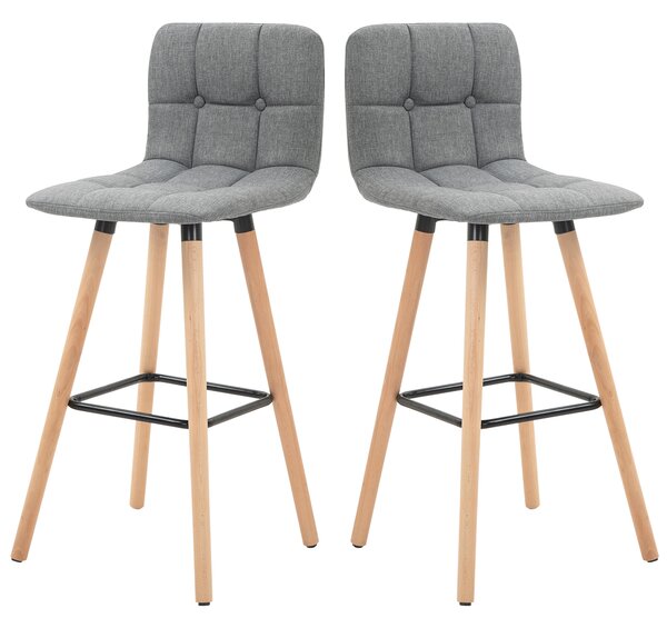HOMCOM Set 2 Taburete de Bar, Spătar, Tesătură Efect de In și Lemn, 41.5x47x97.5 cm, Gri, Confortabil și Stilat | Aosom Romania