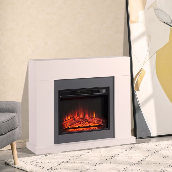 HOMCOM Semineu Electric de Perete cu Efect de Flacara e Incalzire, incalzitor pentru interior 2000W, Acoperire 37m², Timer 7 Zile, Alb | AOSOM RO