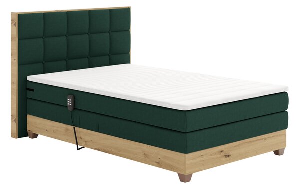 KONDELA Pat electric reglabil, boxspring, verde/stejar artizanal, 120x200, TIANA