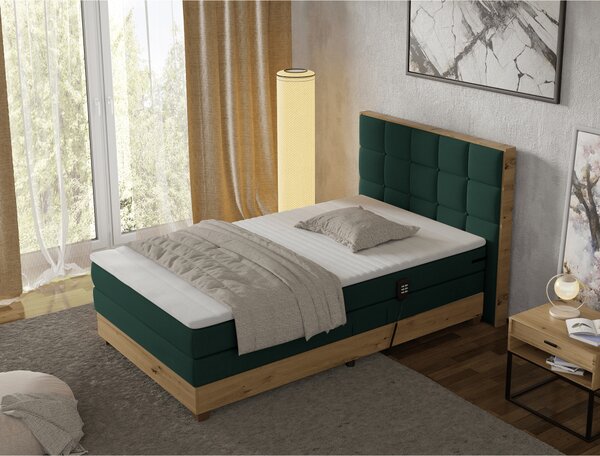 KONDELA Pat electric reglabil, boxspring, verde/stejar artizanal, 120x200, TIANA