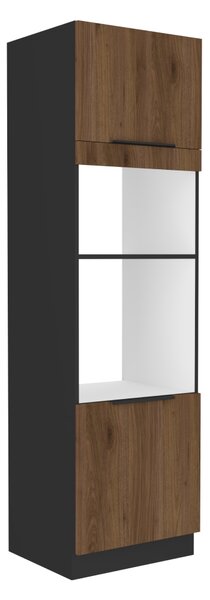 KONDELA Dulap înalt pentru cuptor şi cuptor cu microunde, nuc okapi/negru, MENZO 60 DPM-210 2F