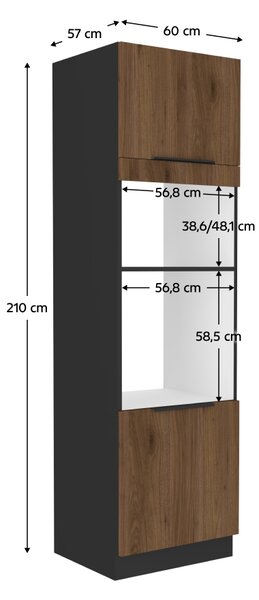 KONDELA Dulap înalt pentru cuptor şi cuptor cu microunde, nuc okapi/negru, MENZO 60 DPM-210 2F