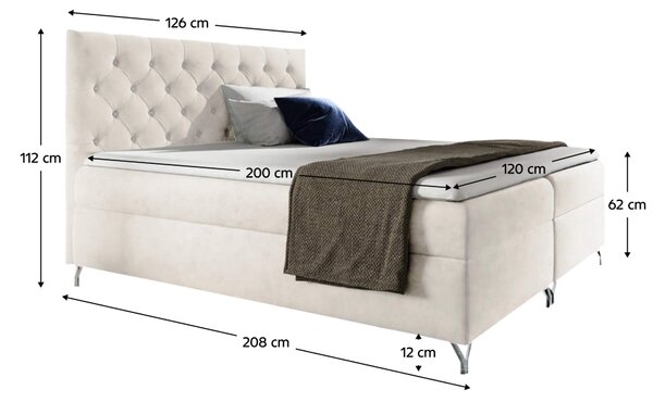 KONDELA Pat cu boxspring, 120x200, ţesătură albă Velvet, GULIETTE + cadou