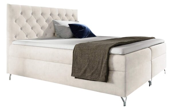 KONDELA Pat cu boxspring, 120x200, ţesătură albă Velvet, GULIETTE + cadou