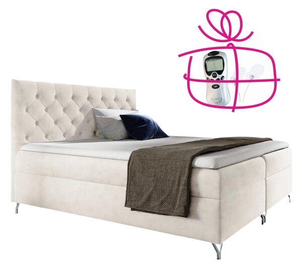 KONDELA Pat cu boxspring, 120x200, ţesătură albă Velvet, GULIETTE + cadou