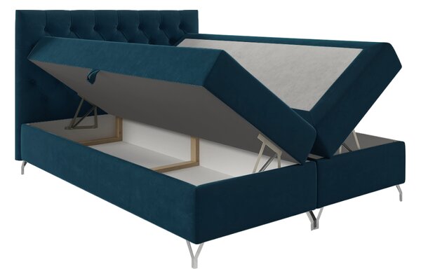 KONDELA Pat cu boxspring, 140x200, albastru închis Velvet, GULIETTE + cadou