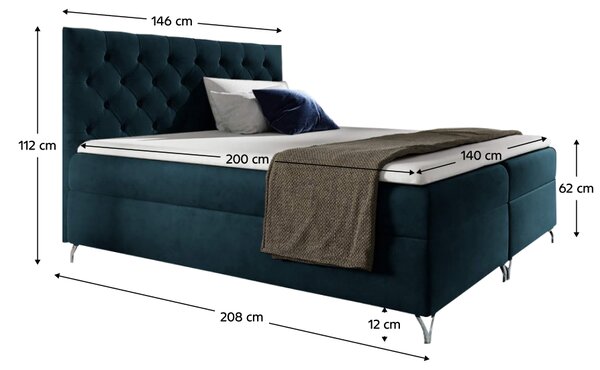 KONDELA Pat cu boxspring, 140x200, albastru închis Velvet, GULIETTE + cadou