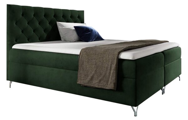 KONDELA Pat cu boxspring, 140x200, ţesătură verde Velvet, GULIETTE + cadou