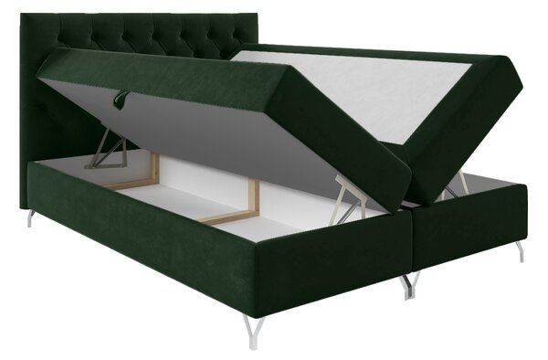 KONDELA Pat cu boxspring, 140x200, ţesătură verde Velvet, GULIETTE + cadou
