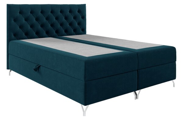 KONDELA Pat cu boxspring, 140x200, albastru închis Velvet, GULIETTE + cadou