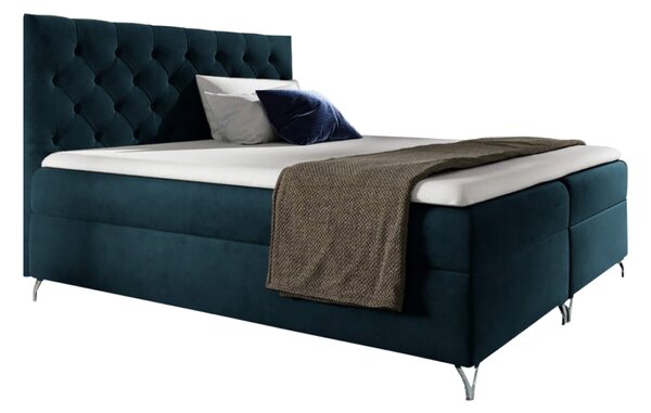 KONDELA Pat cu boxspring, 140x200, albastru închis Velvet, GULIETTE + cadou