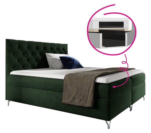 KONDELA Pat cu boxspring, 140x200, ţesătură verde Velvet, GULIETTE + cadou