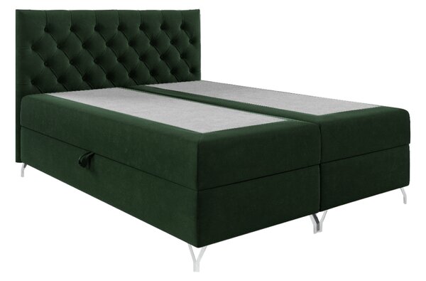 KONDELA Pat cu boxspring, 140x200, ţesătură verde Velvet, GULIETTE + cadou