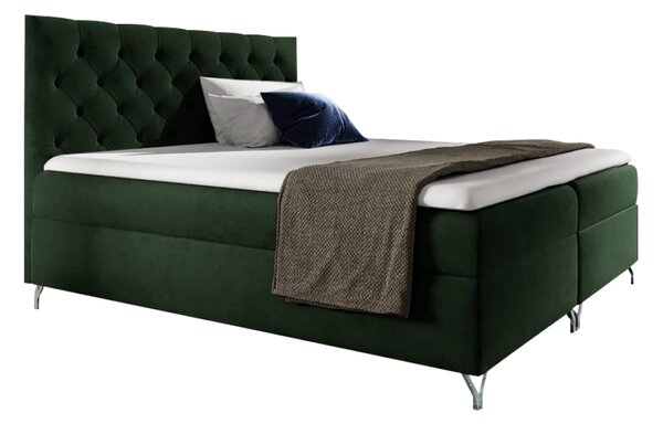 KONDELA Pat cu boxspring, 160x200, ţesătură verde Velvet, GULIETTE + cadou