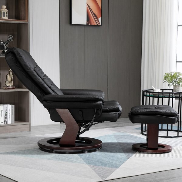 HOMCOM Set Fotoliu Relax si Pouf Suport pentru Picioare, Pivotant la 360° cu Tetiera si Cotiere, Negru | Aosom Romania