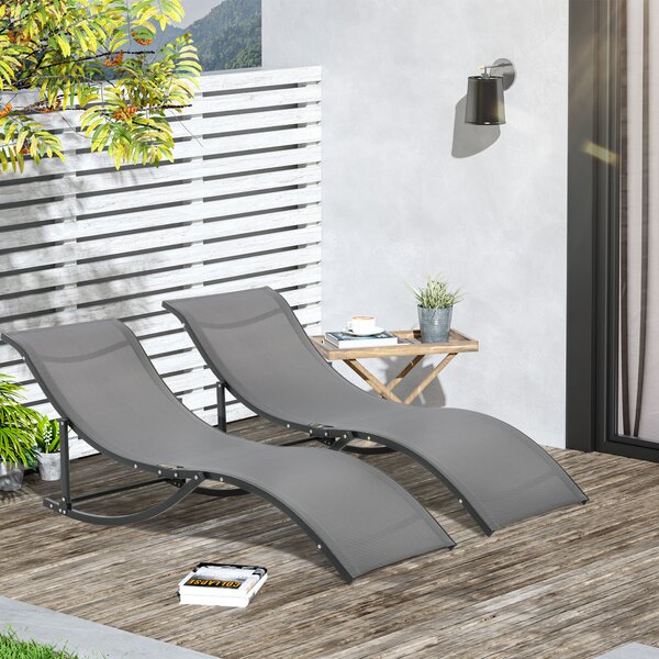 Outsunny Set 2 Sezlonguri Pliabile pentru Plajă sau Grădină, din Aluminiu și Textilen, Gri Închis, 61x165x63cm, Confortabile | Aosom Romania