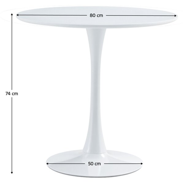 KONDELA Masă dining, rundă, alb mat, diametru 80 cm, REVENTON NEW