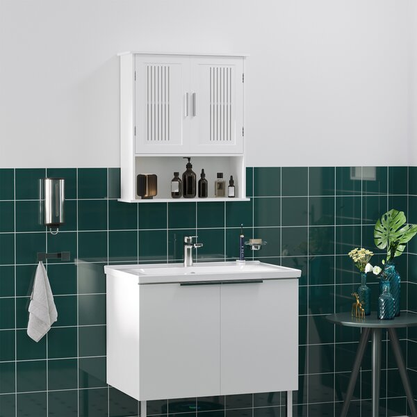 Kleankin Dulap de Baie Suspendat, Spațiu de Depozitare Eficient cu 2 Uși și Raft Inferior, Design Compact, 60x20x70 cm, Alb | Aosom Romania