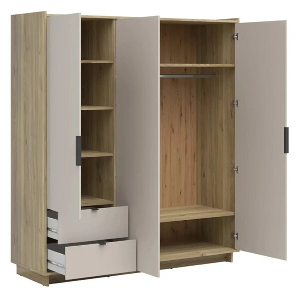 Set dormitor DALVA, stejar/casmir, pat 160x200, dulap cu 3 usi si 2 se