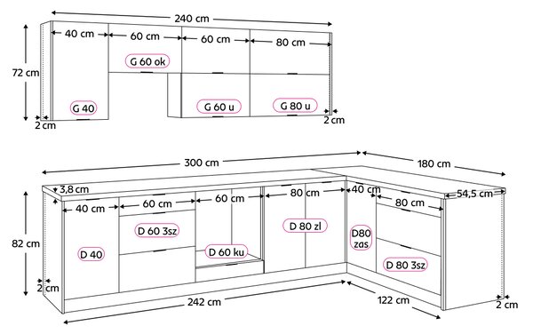KONDELA Mobilier de bucătărie universal colţar, 300x180, stejar artizan/negru, NOLDIC