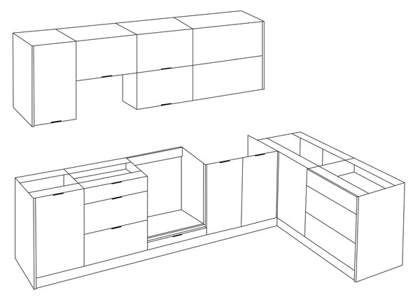 KONDELA Mobilier de bucătărie universal colţar, 300x180, stejar artizan/negru, NOLDIC