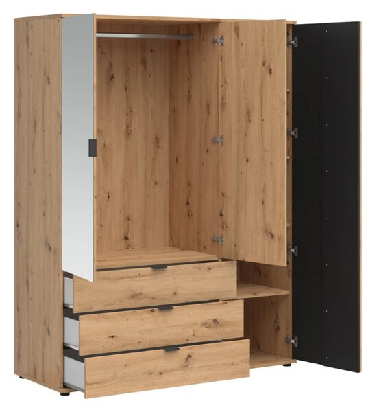 Set dormitor VABRES, stejar artisan/negru mat, pat 160x200, dulap cu 3