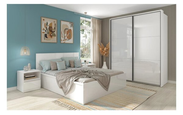 Set dormitor TETRIX 2, casmir/alb, pat 160x200, dulap cu 2 usi si 2 no