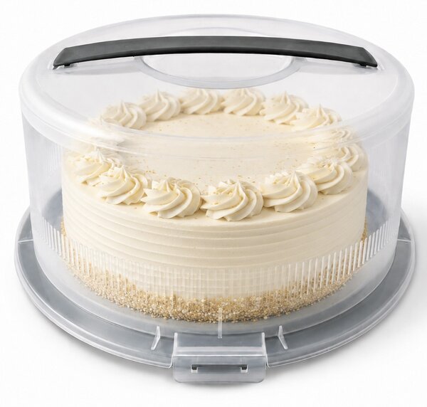 Platou rotund Pufo Cookies cu capac transparent pentru servire torturi, prajituri, briose, Ø 26 cm, gri