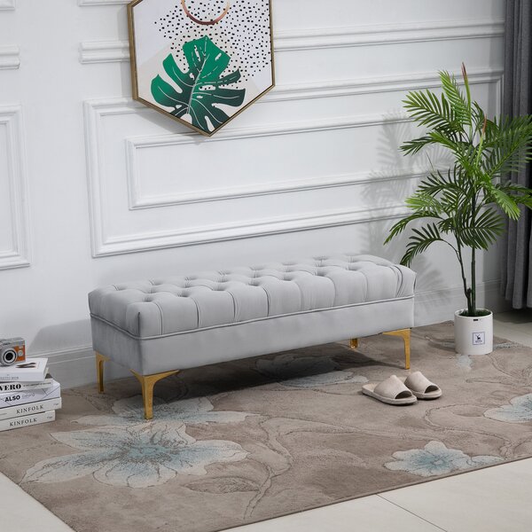 HOMCOM Banca Hol din Tesatura Catifelata, Picioruse Metalice, Banca Capitonata la capatul Patului Gri, 118x45x42cm | Aosom Romania