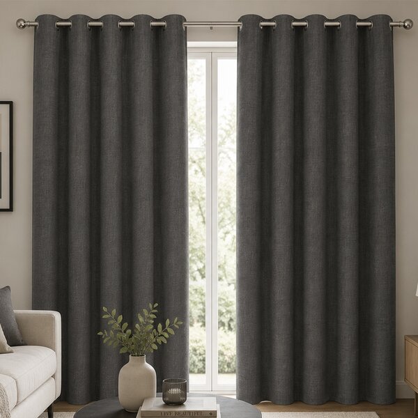 Draperie din material texturat elegant, perdea decorativă pentru living, dormitor, birou sau cameră modernă, 140 x 260 cm, gri inchis