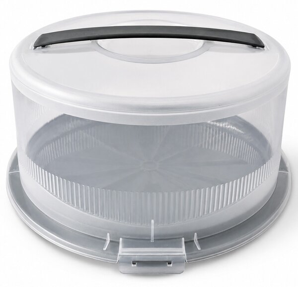 Platou rotund Pufo Cookies cu capac transparent pentru servire torturi, prajituri, briose, Ø 26 cm, gri