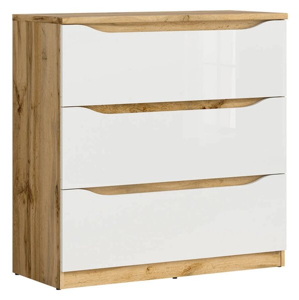 Set dormitor NUIS, stejar wotan/alb lucios, pat 160x200, dulap cu 4 us