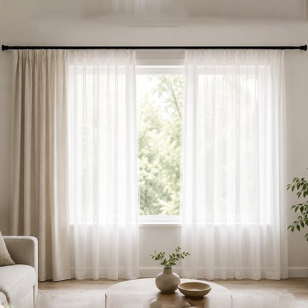Galerie Pufo Simple pentru perdea 114–210 cm, neagra, bara telescopica reglabila pentru perdele si draperii, accesoriu modern pentru ferestre