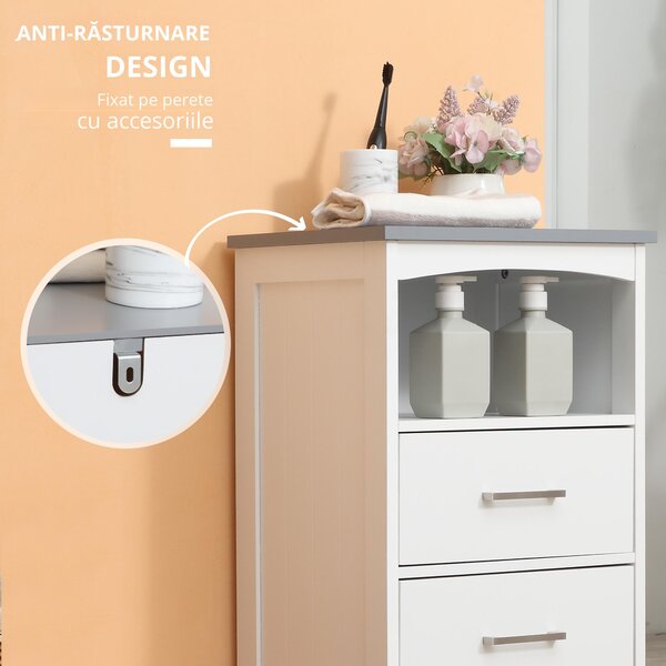 Kleankin Dulapior de Baie cu Raft Deschis si 3 Sertare, Design Ridicat din MDF, 40x33x80cm, Alb | Aosom Ro