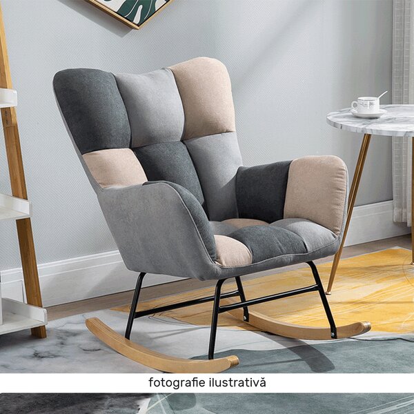 KONDELA Scaun balansoar design, patchwork/gri/bej, KEMARO