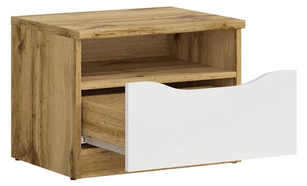 Set dormitor NUIS, stejar wotan/alb lucios, pat 160x200, dulap cu 4 us
