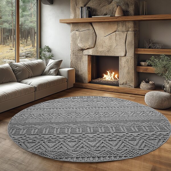 Covor Helix Argintiu V2, Rotund, D120 cm