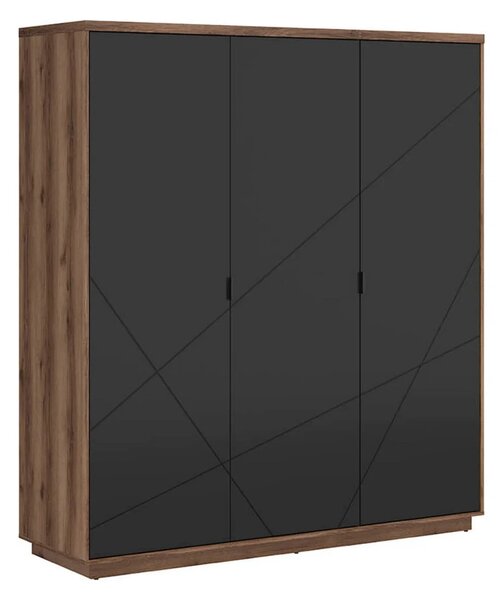 Set dormitor FORN, stejar inchis/negru mat, pat 160x200, dulap cu 3 us