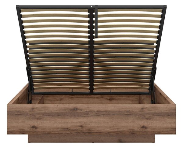 Set dormitor FORN, stejar inchis/negru mat, pat 160x200, dulap cu 3 us