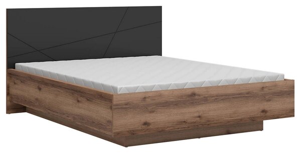 Set dormitor FORN, stejar inchis/negru mat, pat 160x200, dulap cu 3 us