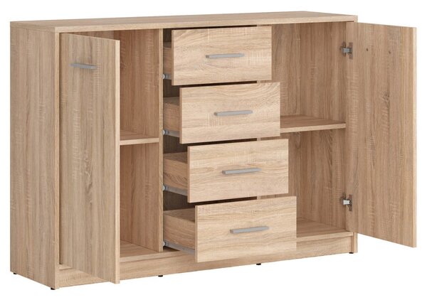 Set dormitor NEPO PLUS, stejar sonoma, pat 140x200, dulap cu 2 usi, 2