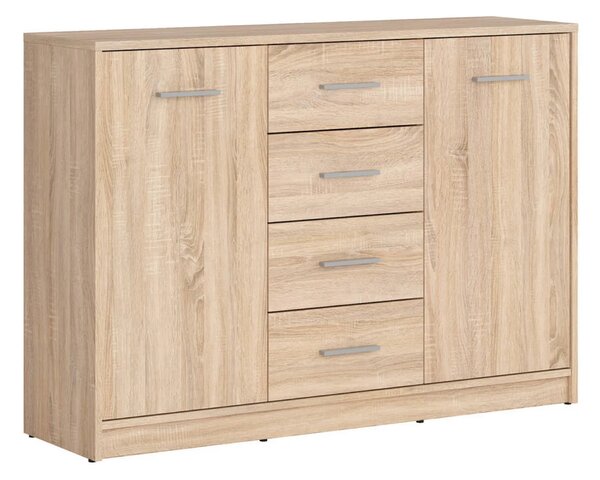 Set dormitor NEPO PLUS, stejar sonoma, pat 140x200, dulap cu 2 usi, 2
