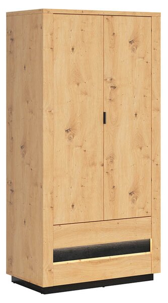 Set dormitor OSTIA, stejar artisan/negru, pat 160x200, dulap cu 2 usi