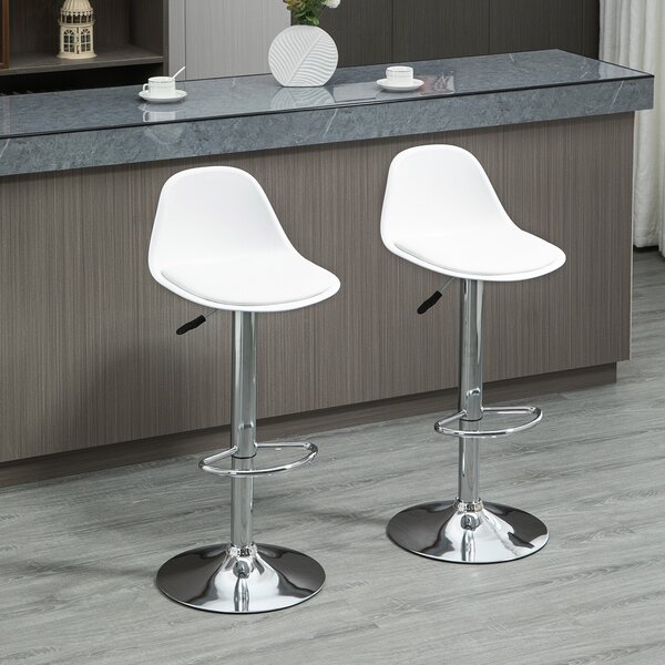 Set de 2 scaune de bar cu spatar si suport picioare, pivotante cu inaltime reglabila, 40x42x82-104cm, alb HOMCOM | Aosom Romania