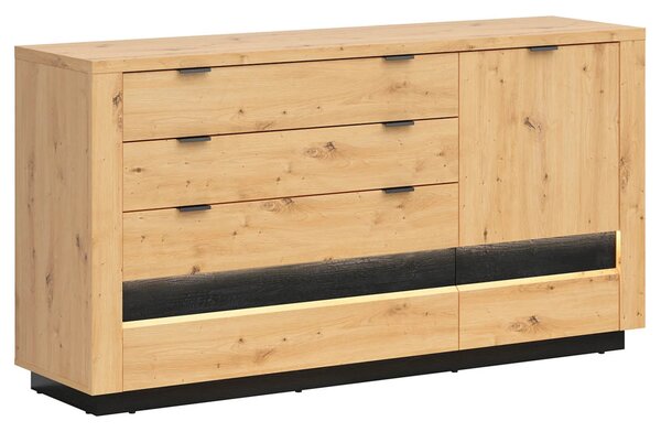 Set dormitor OSTIA, stejar artisan/negru, pat 160x200, dulap cu 2 usi