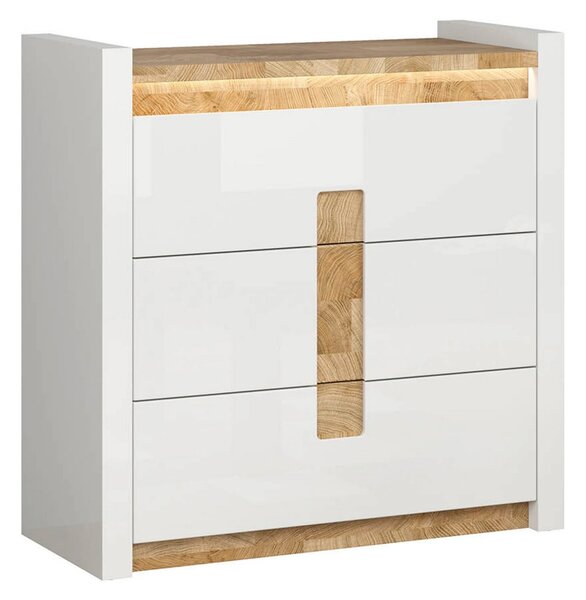 Set dormitor ALAMEDA, alb/stejar, pat 140x200, dulap cu 3 usi si 2 ser