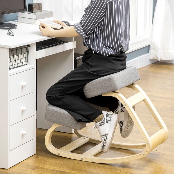 Vinsetto Scaun ergonomic din lemn cu perna captusita din spuma de cauciuc, 51x69x58, Gri | Aosom Romania