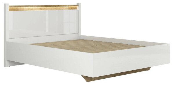 Set dormitor ALAMEDA, alb/stejar, pat 140x200, dulap cu 3 usi si 2 ser