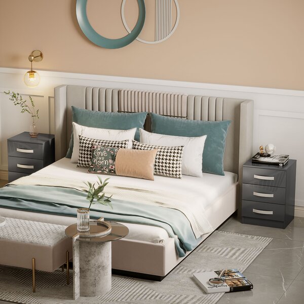HOMCOM Noptiere, 2 Piese cu 3 Sertare, pentru dormitor si sufragerie Elegant si Modern, 40x36x56cm, Gri | Aosom Romania